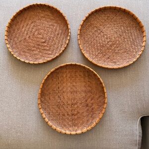 Set of 3 Woven Rattan Bamboo Wall Baskets Boho Coastal Farmhouse Decor